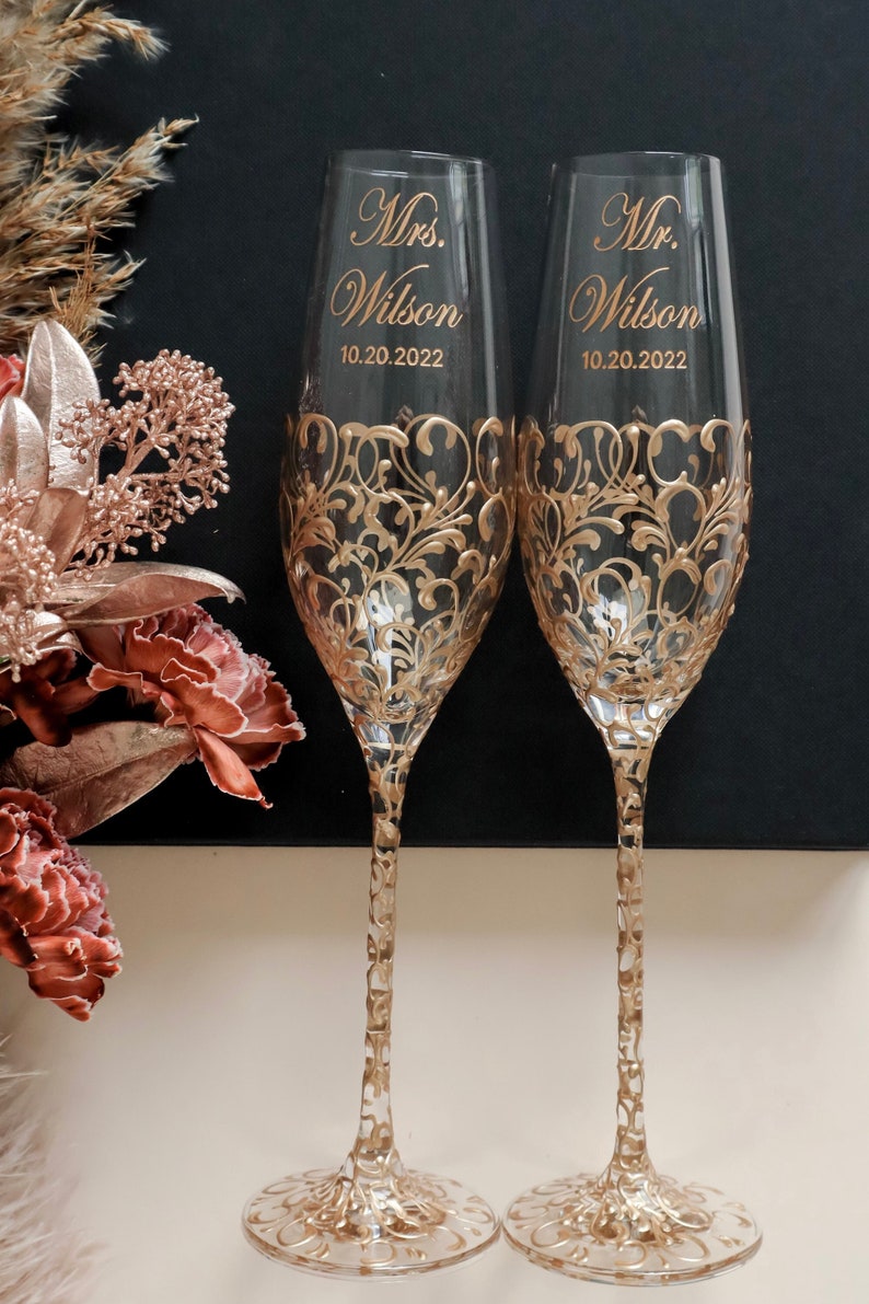 Wedding Champagne Glasses for Bride and Groom Champagne Etsy