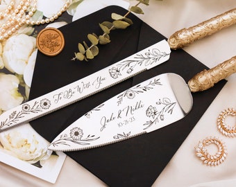 Personalized wedding cake knife and server for bride and groom, wedding cak cutter set, wedding gift anniversary, cake cutting server set