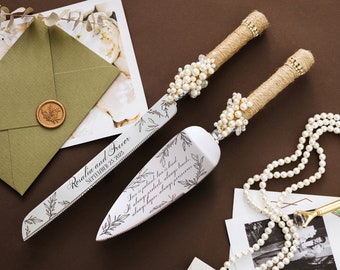 Rustic Wedding Cake Server Set Wedding Cake Knife Knife Cake Cutting Set Cake Servers Wedding Pearl Ivory Cake Server rustic boho knife set