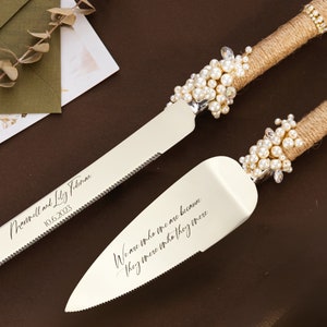 Rustic Wedding Toasting glasses and Cake Server Set Wedding Set Cake Servers Wedding Pearl Ivory Cake Server rustic knife set Wedding gift Cake server set