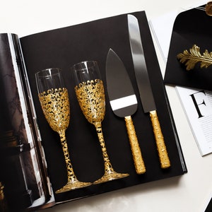 Hochzeit Gläser und Tortenheber Set Toast Flöten rose gold Braut und Bräutigam Sektgläser Hochzeit Flöten und Torten Set of4