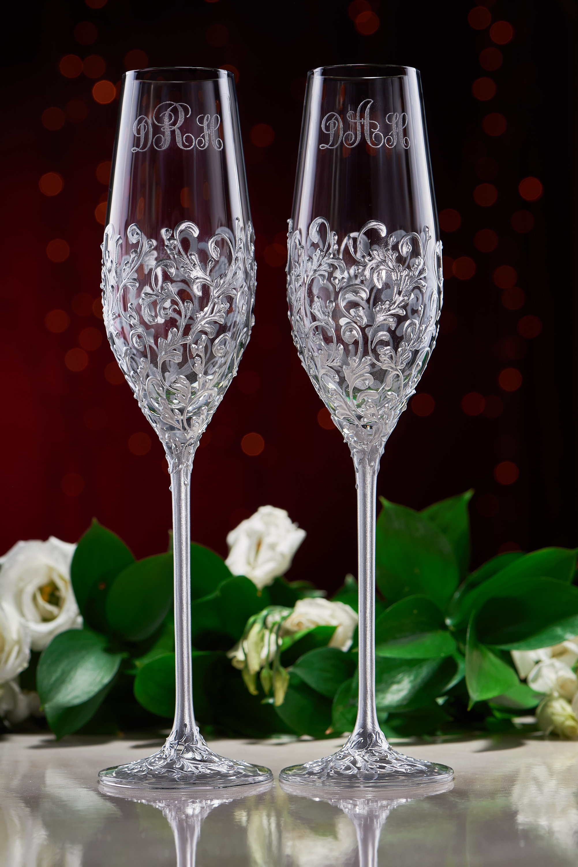Personalized wedding glasses Toasting flutes silver Glasses Etsy