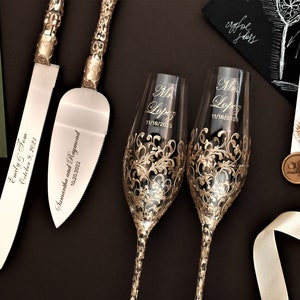 Hochzeitsgeschenk für Brautpaar Hochzeit Sektgläser und Tortenheber Set Hochzeit Gläser Boho Strand Kuchenmesser Set, Geschenk für die Braut
