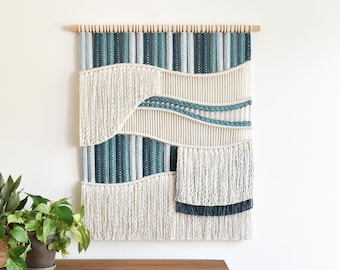 Macrame wall hanging, custom colors and size for your interior! Blue fiber art tapestry, contemporary high-end fiber art tapestry - FLOW