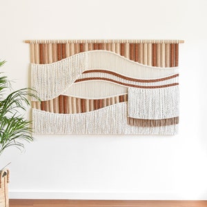 Macrame wall hanging, custom colors + size! Unique contemporary macrame and woven art, personalize your fiber art tapestry headboard - FLOW
