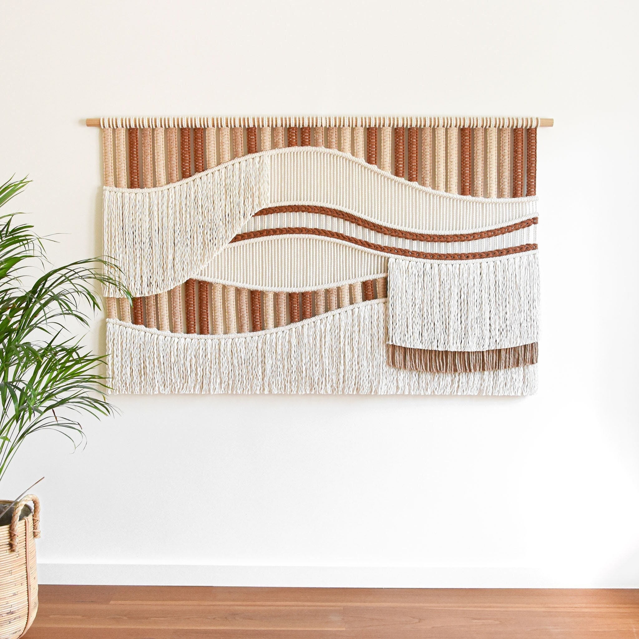 Macramé-muurdecoratie, aangepaste kleuren + maat! Uniek eigentijds macramé en geweven kunst, personaliseer je hoofdeinde met fiberart-tapijt - FLOW