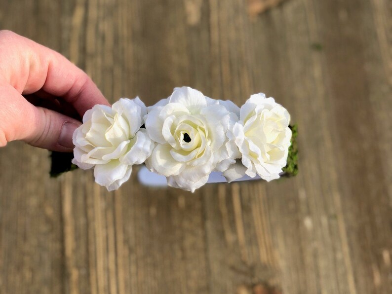 Moss Headband With White Flowers Youth to Adult Headband Etsy