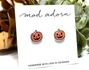 Halloween Pumpkin Stud Earrings, Cute Jack O Lantern Earrings, Happy Pumpkin Studs, Hypoallergenic Stainless Steel Posts, Women Girls Gift