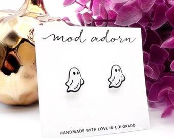 Halloween Ghost Stud Earrings, Cute White Sheet Ghost Earrings, Hypoallergenic Stainless Steel Posts, Women Girls Halloween Lover Gift