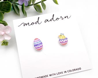 Easter Egg Chick Stud Earrings, Hatching Chick Mismatched Holiday Earrings, Hypoallergenic Stainless Steel Posts, Women Girls Easter Jewelry