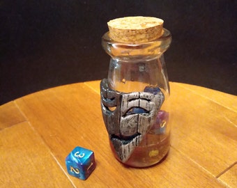 Polymer Jar DND Dice Potion Bottle Leather-effect Stitched Heart
