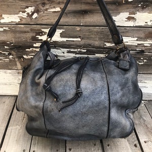 Blue/Grey with Orange Tones Italian Leather Slouch Handbag