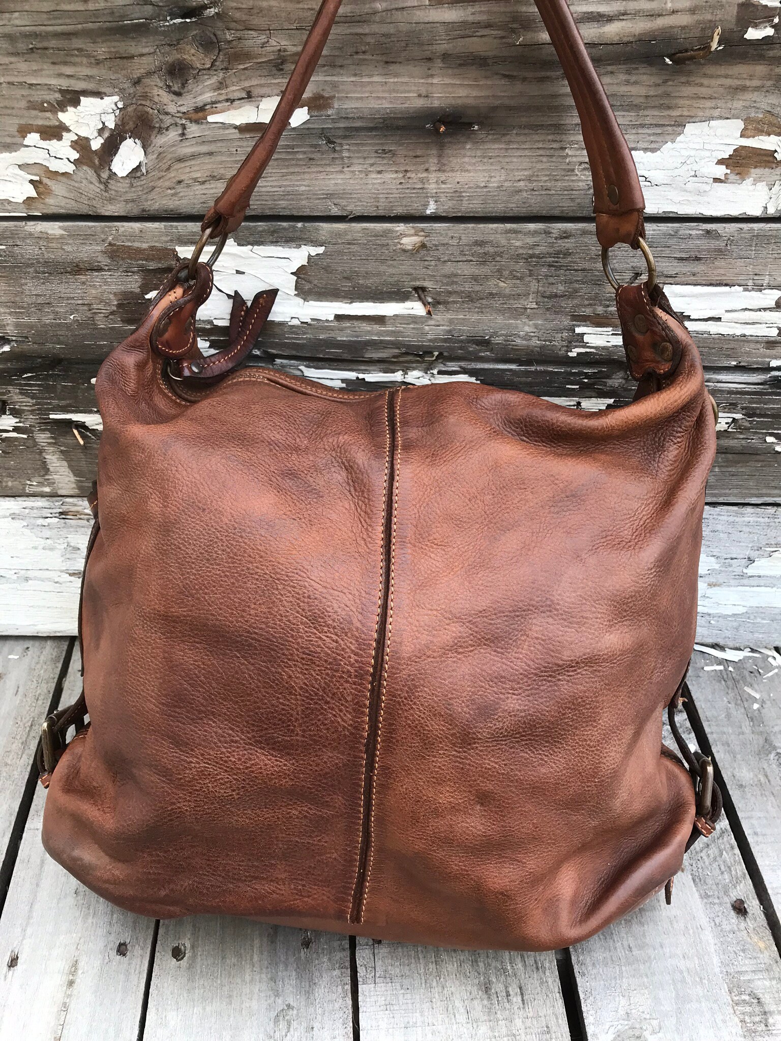 Cognac Italian Leather Sling Handbag | Etsy