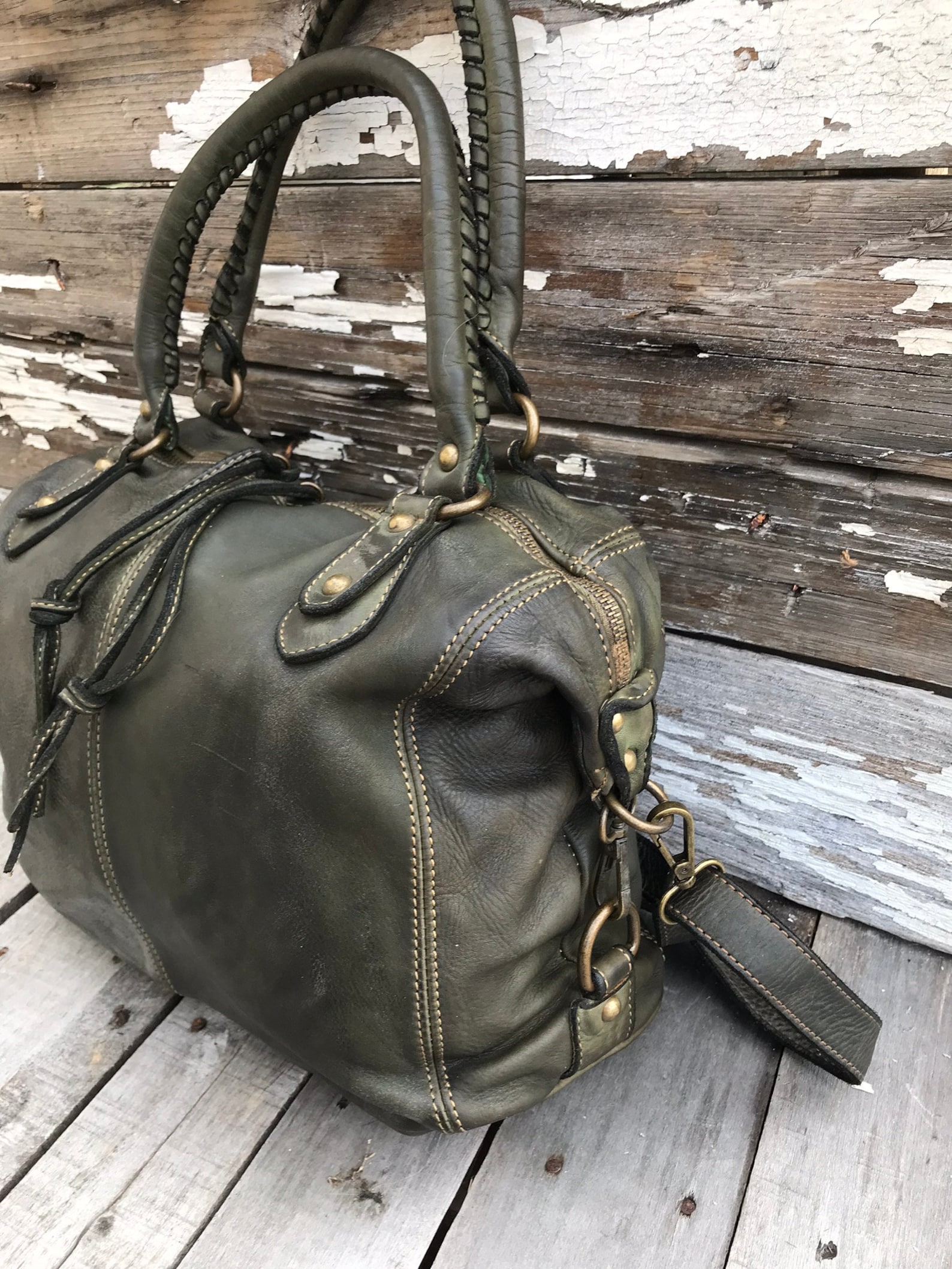 Olive Green Soft Italian Leather Handbag Etsy