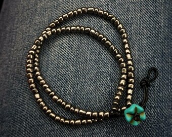 Silver-colored Bead Bracelet with Turquoise Button