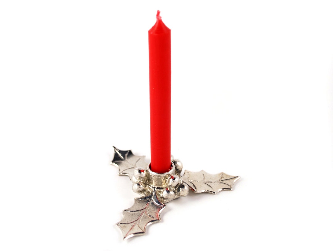 Pewter Holly Candle Holder Etsy