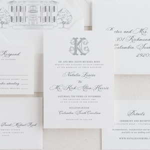 Louise Suite - Antique Style Monogram Wedding Invitation Set - Deposit