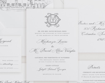 Louise Suite - Antique Style Monogram Wedding Invitation Set - Deposit