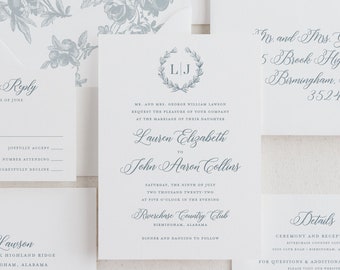 Elizabeth Suite - Classic Laurel Wreath Wedding Invitation Set - Deposit