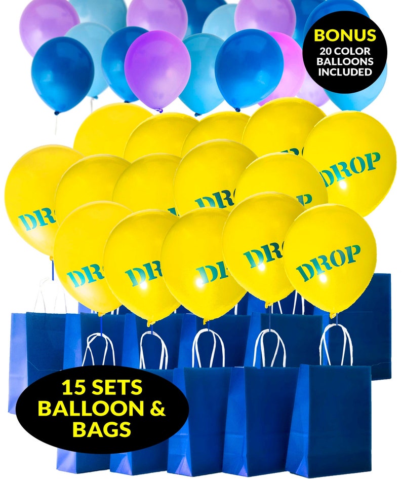Fortnite Video Game Party Bags 15 Sets Of Drop Balloon Thank You Bag 20 Color Balloons Battle Royal Save The World Theme Boy - 