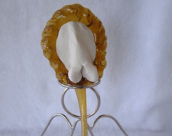 Sculpted Vulva in a Gold Cut Glass Five Petaled Flower in a Coiled Metal Candleholder Base (6) 111