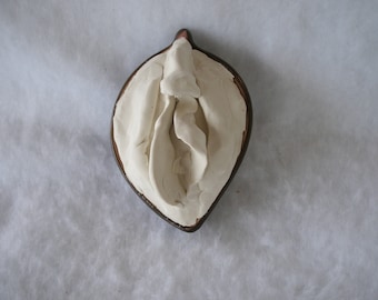 Sculpted Vulva in a Ceramic Leaf-Shaped Candy Dish Glazed Matte Gray (1) 161