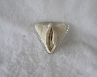 Sculpted Vulva in a Small Clear Glass Triangular Ash Tray 181