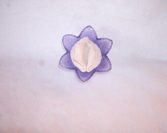 Sculpted Vulva in a Mauve Glass Candleholder With Leaves 163