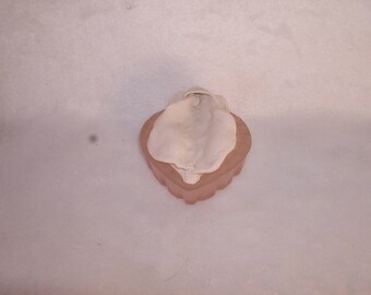 Sculpted Vulva in a Lidded Pink Glass Heart-Shaped Candy Dish 149