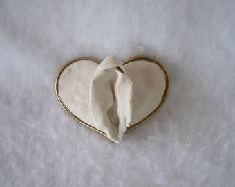 Sculpted Vulva in a Gold Tone Metal Frame With Wall Hanging Eye Built-In 172