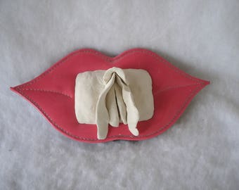 Sculpted Vulva in a Pink Padded “Pleather” Lips Frame (With Built-in Stand) 180