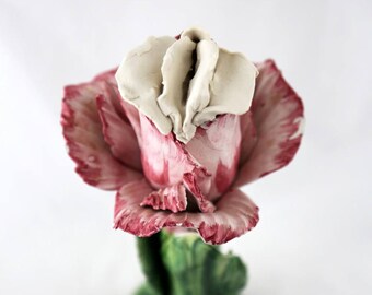 Sculpted Vulva in a Ceramic Pink and Green Floral Candleholder 89