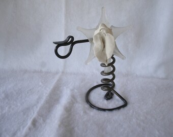 Sculpted Vulva in a Frosted Glass Five Petaled Flower in a Coiled Metal Candleholder Base (8) 115