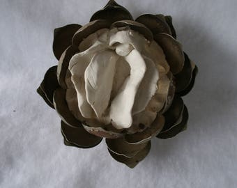Sculpted Vulva in an Old Metal Flower Candleholder With Peeling Chrome 123