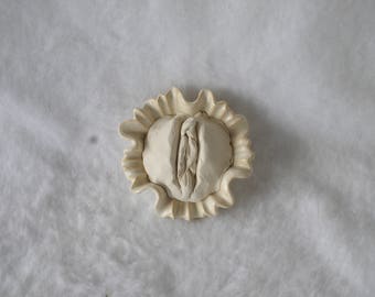 Sculpted Vulva in a Round White Ceramic Candy Dish 189