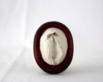 Sculpted Vulva in a Oval Wooden Frame (With Built-in Stand) 11