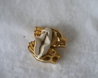 Sculpted Vulva in a Pair of Gold Metal Cupped Hands 183
