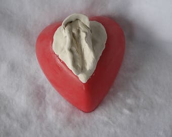 Sculpted Vulva in a Red Plastic Heart-Shaped Candy Dish 132