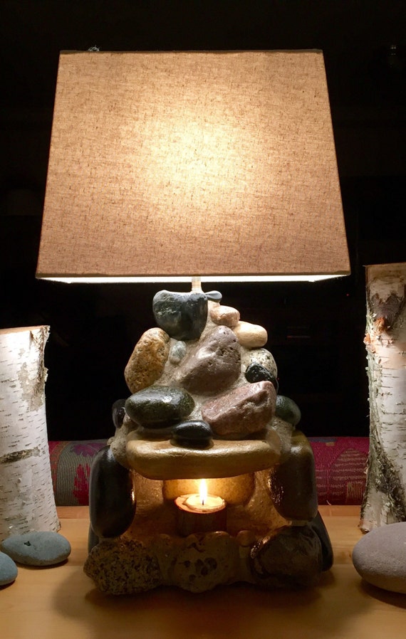 Rustic Stone Fireplace Lamp Made To Order Per Your Custom Etsy