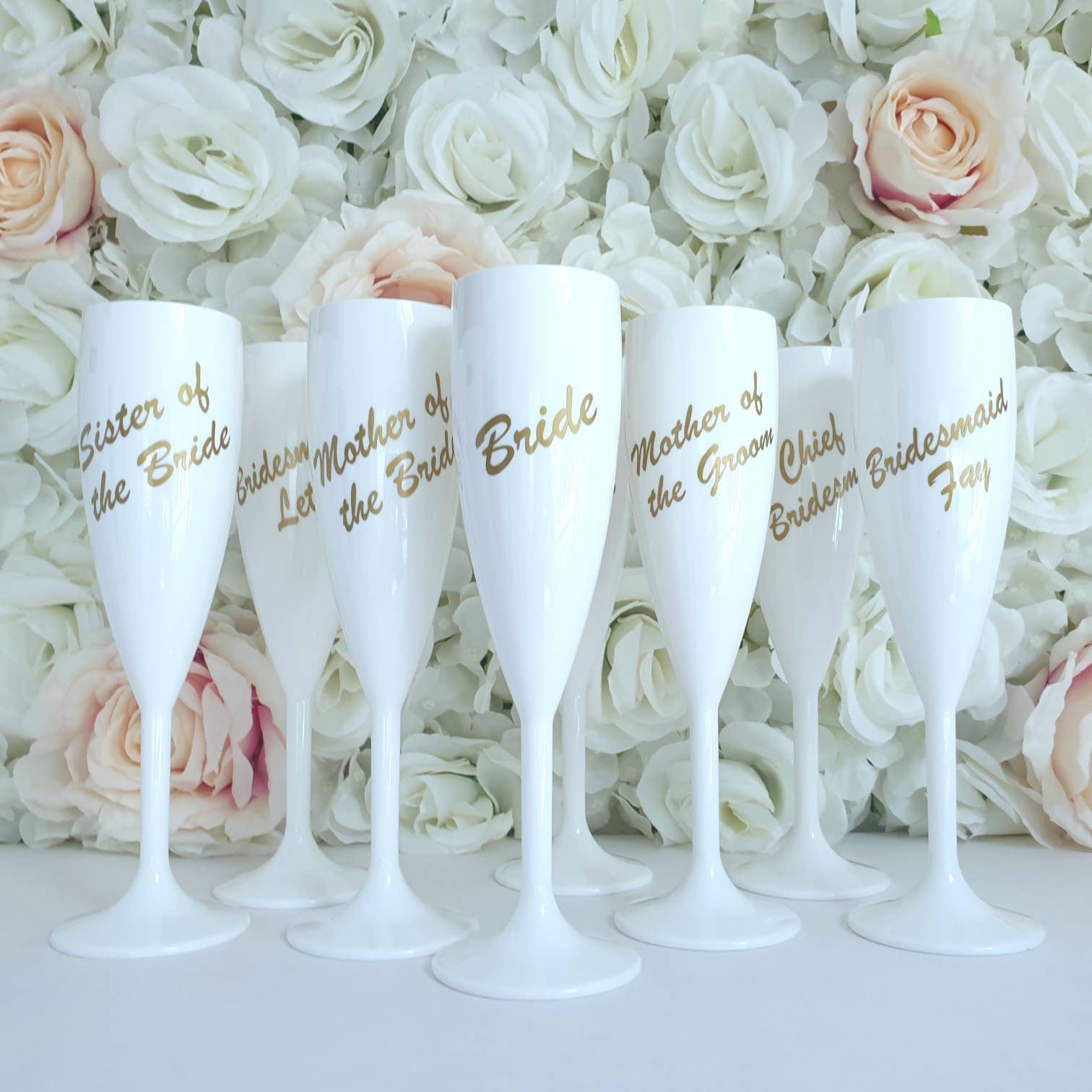 White Champagne Flutes, Personalised Bridal Party Glasses, Bridesmaid Wine  Glasses, Wedding Party Champagne Flutes, White Wine Glasses 