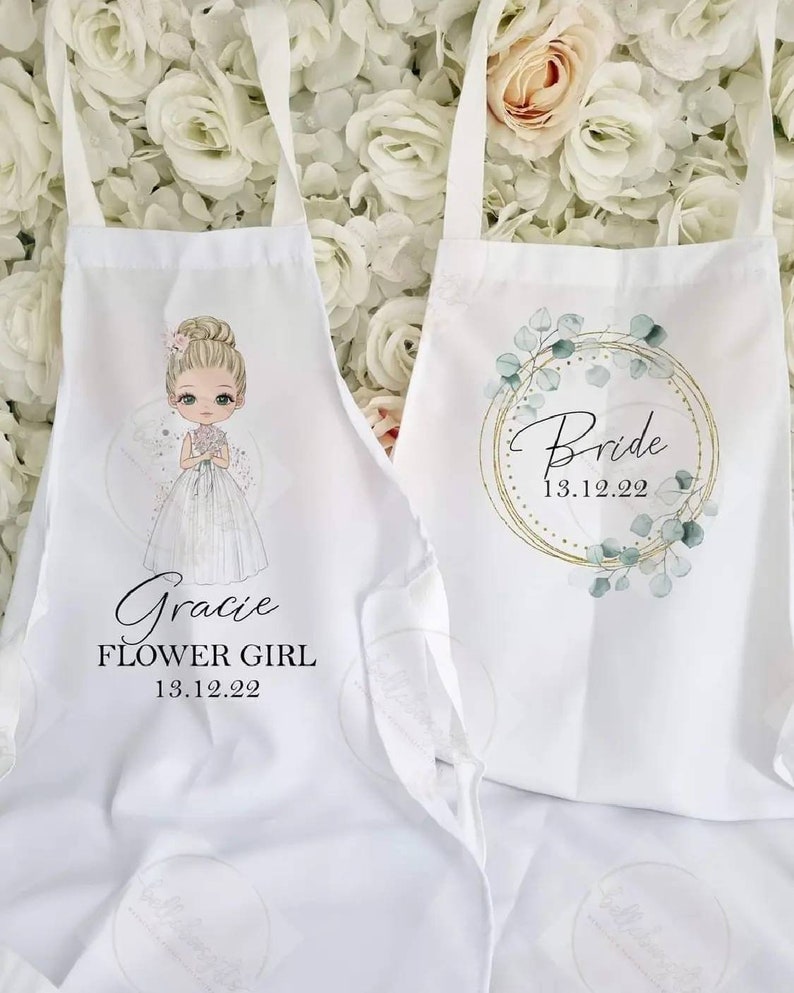 Personalised wedding apron, bride apron, wedding dress apron, custom bride apron image 1