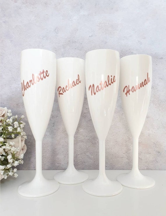 Flûtes de champagne blanc, verres de fête de mariée personnalisés, verres à  vin de demoiselle dhonneur, flûtes à champagne de mariage, verres à vin  blanc -  France