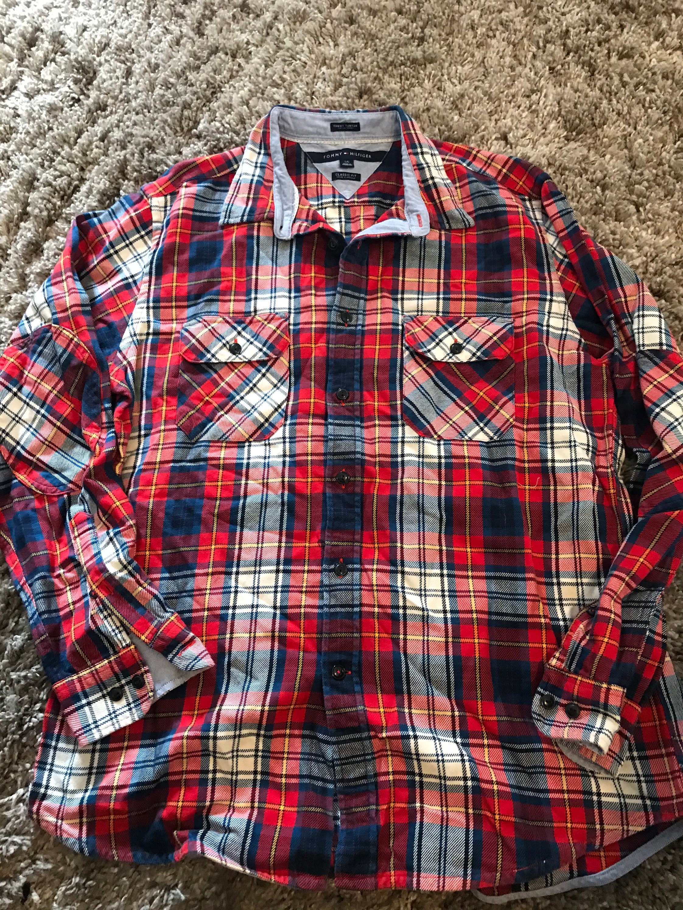 Tommy Plaid Button up Mens L Heavy - Etsy