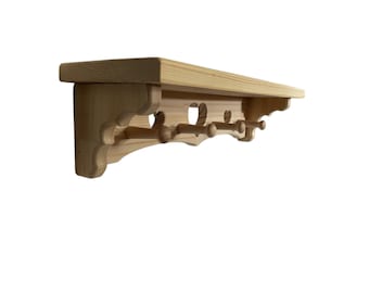 Solid Pine Heart Shelf With Pegs, Rustic Farmhouse Wall Organizer