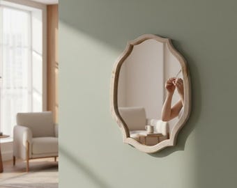 Scalloped Oval Mirror Frame, Pine Wood, Unfinished, MDF Back Panel