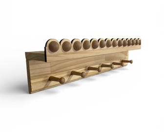 Scalloped bobbin Floating Shelf with Pegs | Wall Mounted Bookshelf for Nursery, Entryway, or Organizer.