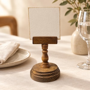 Rustic Wooden Pedestal Holder for Picture, Note,  Table Number, Wedding Decor, Photo Display Stand