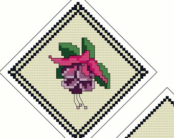 3 FLORAL ORNAMENTS "Set of 3"  Counted Cross Stitch - Needlepoint (approx. 2.75"x 2.75") (Color Key & Charts) (Sewing Instructions)