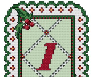 HOLLY and BERRIES 12 Days Of Christmas 1 to 3 Cross Stitch-Needlepoint Pattern (Basic Cross Stitch)(aprox. 2.25"x3.0" )(Color Key & Chart)