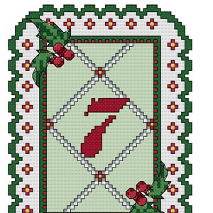 HOLLY and BERRIES 12 Days Of Christmas 7 to 9 Cross Stitch-Needlepoint Pattern (Basic Cross Stitch)(aprox. 2.25&quot;x3.0&quot; )(Color Key & Chart)